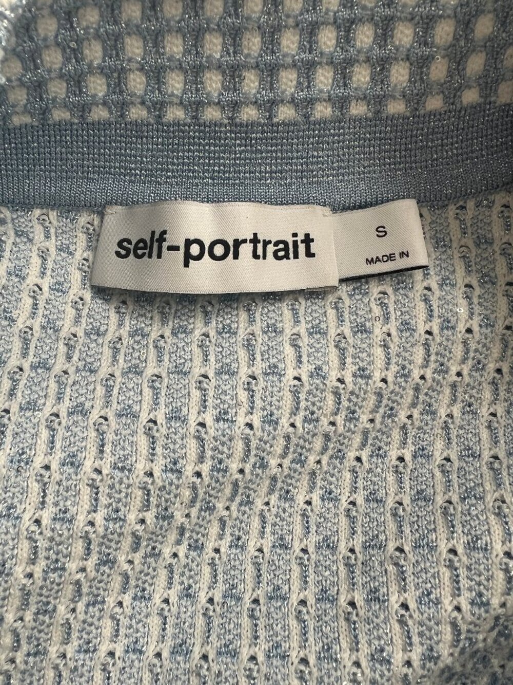 Self-Portrait Light Blue and Ivory Tweed Button-Front Mini Dress NEW - Picture 3 of 5